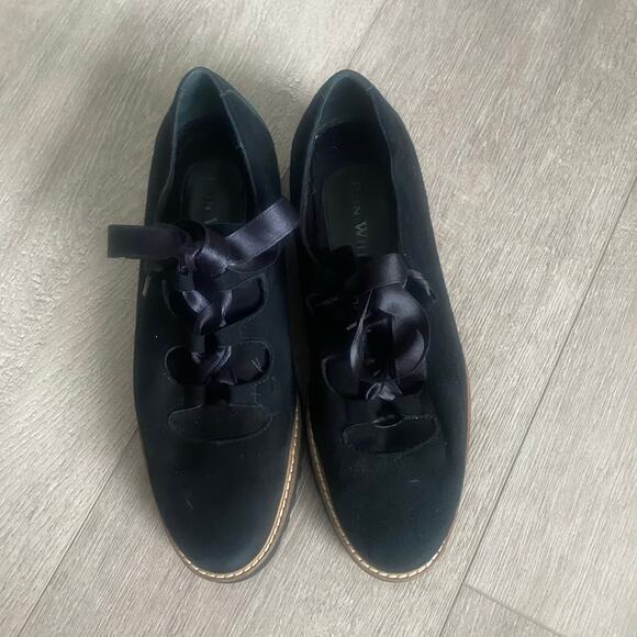 Ron White Daisy Onyx Oxford Shoe Cashmere Suede Ribbon Laces Black Preppy Size 8 - Picture 2 of 8